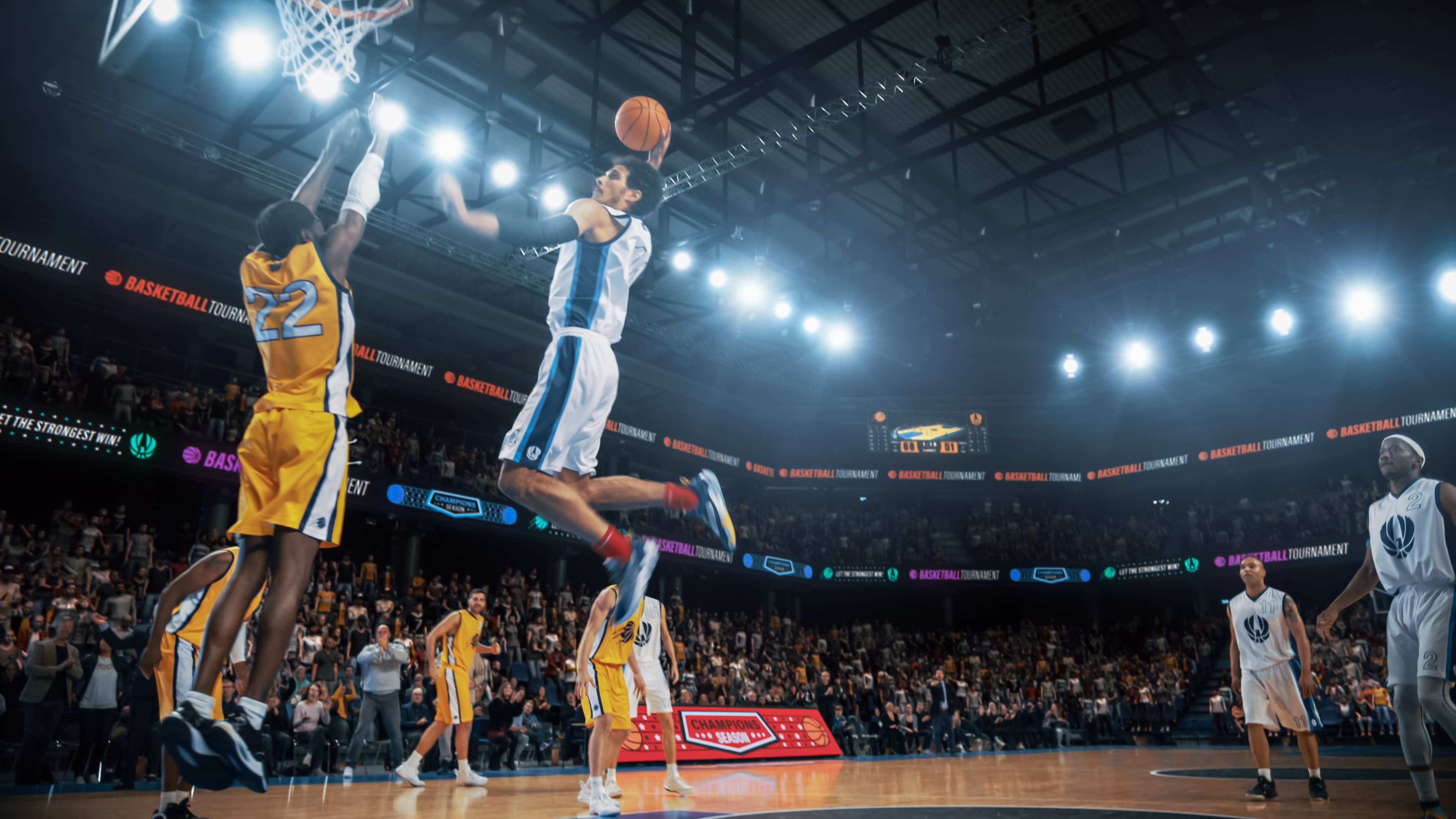 basketball players competing